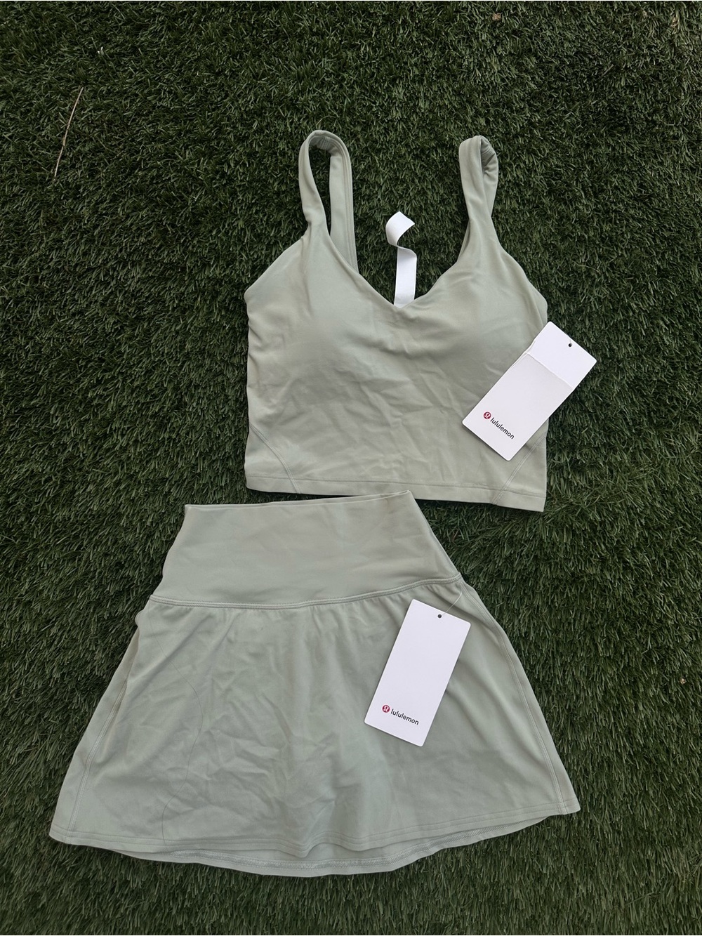 lululemon athletica Sage Green Supportive Crop Top & Skirt Set